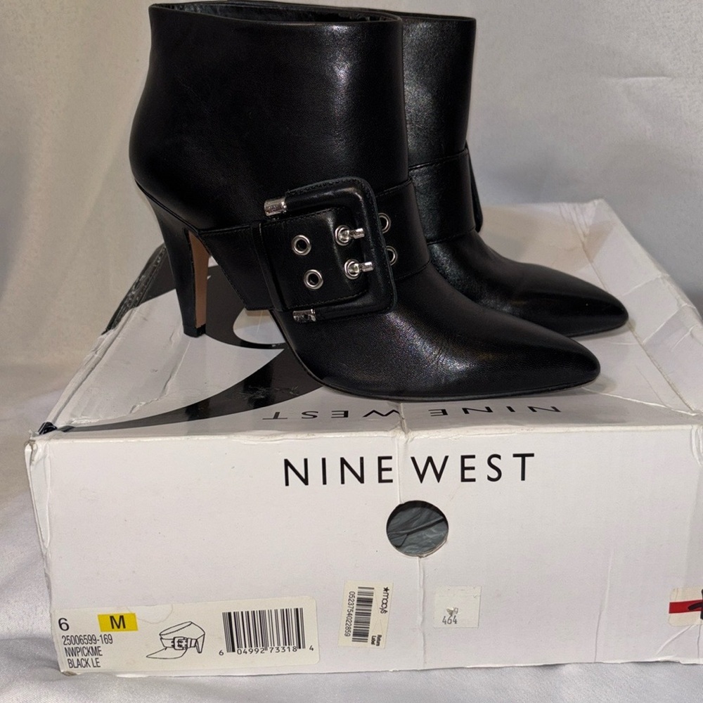 Nine West Women’s Pickme Black Pointed Ankle Boots Size 6